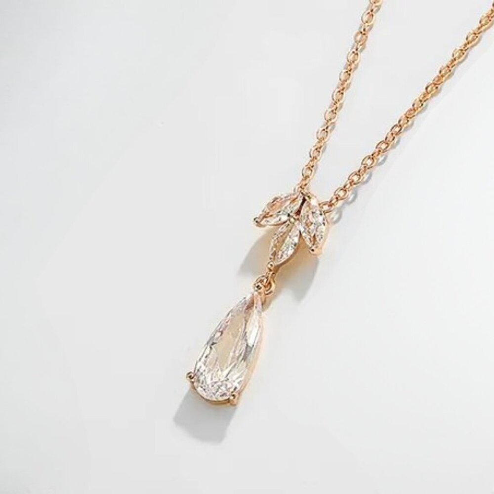 Rose Gold Alluring Teardrop Necklace Fashion Jewelry S925 Elegant Wedding Glam